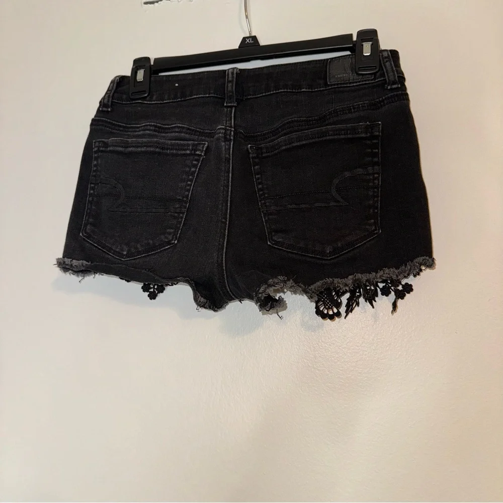 American Eagle Hi-Rise Shortie Black Shorts Size: 4